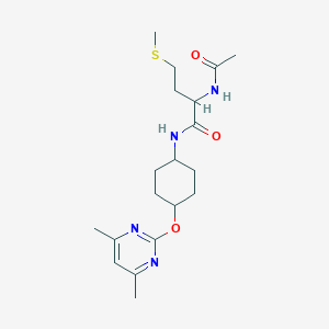 molecular formula C19H30N4O3S B2871480 2-acetamido-N-((1r,4r)-4-((4,6-dimethylpyrimidin-2-yl)oxy)cyclohexyl)-4-(methylthio)butanamide CAS No. 2034194-39-1