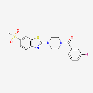 molecular formula C19H18FN3O3S2 B2871481 (3-Fluorophenyl)(4-(6-(methylsulfonyl)benzo[d]thiazol-2-yl)piperazin-1-yl)methanone CAS No. 941892-82-6
