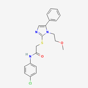 molecular formula C20H20ClN3O2S B2871482 N-(4-chlorophenyl)-2-((1-(2-methoxyethyl)-5-phenyl-1H-imidazol-2-yl)thio)acetamide CAS No. 1207035-60-6