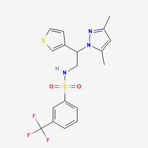 molecular formula C18H18F3N3O2S2 B2871503 N-(2-(3,5-dimethyl-1H-pyrazol-1-yl)-2-(thiophen-3-yl)ethyl)-3-(trifluoromethyl)benzenesulfonamide CAS No. 2034347-61-8