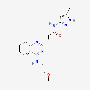 molecular formula C17H20N6O2S B2871536 2-[4-(2-甲氧基乙氨基)喹唑啉-2-基]硫代-N-(5-甲基-1H-吡唑-3-基)乙酰胺 CAS No. 896798-10-0