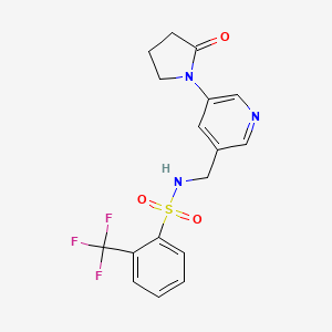 molecular formula C17H16F3N3O3S B2871537 N-{[5-(2-oxopyrrolidin-1-yl)pyridin-3-yl]methyl}-2-(trifluoromethyl)benzene-1-sulfonamide CAS No. 2097873-52-2