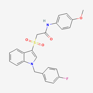 molecular formula C24H21FN2O4S B2871550 2-[1-[(4-氟苯基)甲基]吲哚-3-基]磺酰基-N-(4-甲氧苯基)乙酰胺 CAS No. 850932-69-3