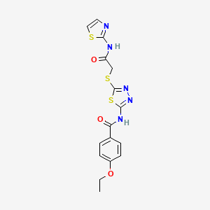 molecular formula C16H15N5O3S3 B2871556 4-ethoxy-N-(5-((2-oxo-2-(thiazol-2-ylamino)ethyl)thio)-1,3,4-thiadiazol-2-yl)benzamide CAS No. 392299-74-0