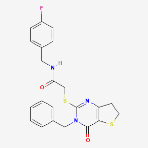 molecular formula C22H20FN3O2S2 B2871567 2-((3-benzyl-4-oxo-3,4,6,7-tetrahydrothieno[3,2-d]pyrimidin-2-yl)thio)-N-(4-fluorobenzyl)acetamide CAS No. 877618-70-7