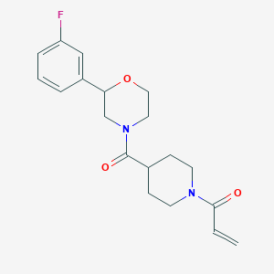 molecular formula C19H23FN2O3 B2871569 1-[4-[2-(3-Fluorophenyl)morpholine-4-carbonyl]piperidin-1-yl]prop-2-en-1-one CAS No. 2361762-52-7
