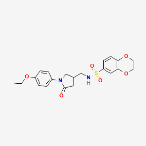 molecular formula C21H24N2O6S B2871578 N-((1-(4-ethoxyphenyl)-5-oxopyrrolidin-3-yl)methyl)-2,3-dihydrobenzo[b][1,4]dioxine-6-sulfonamide CAS No. 954713-68-9