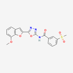 molecular formula C19H15N3O6S B2871579 N-(5-(7-甲氧基苯并呋喃-2-基)-1,3,4-恶二唑-2-基)-3-(甲磺酰基)苯甲酰胺 CAS No. 922123-20-4