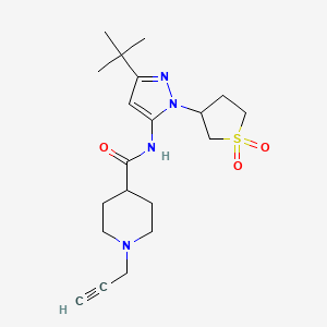 molecular formula C20H30N4O3S B2871581 N-[5-叔丁基-2-(1,1-二氧代硫杂环丙烷-3-基)吡唑-3-基]-1-丙-2-炔基哌啶-4-甲酰胺 CAS No. 1376392-61-8