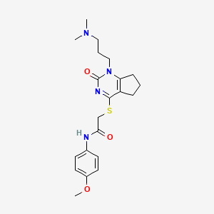 molecular formula C21H28N4O3S B2871583 2-[[1-[3-(dimethylamino)propyl]-2-oxo-6,7-dihydro-5H-cyclopenta[d]pyrimidin-4-yl]sulfanyl]-N-(4-methoxyphenyl)acetamide CAS No. 898459-88-6