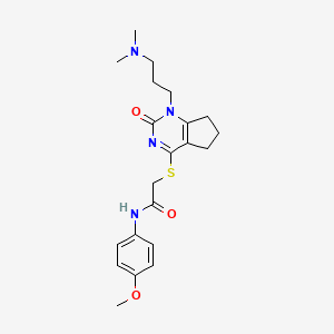 molecular formula C21H28N4O3S B2871583 2-[[1-[3-(二甲氨基)丙基]-2-氧代-6,7-二氢-5H-环戊[d]嘧啶-4-基]硫代]-N-(4-甲氧基苯基)乙酰胺 CAS No. 898459-88-6