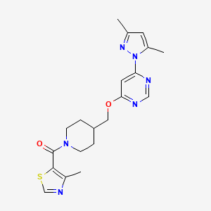 molecular formula C20H24N6O2S B2871602 [4-[[6-(3,5-Dimethylpyrazol-1-yl)pyrimidin-4-yl]oxymethyl]piperidin-1-yl]-(4-methyl-1,3-thiazol-5-yl)methanone CAS No. 2380192-70-9
