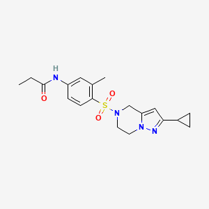 molecular formula C19H24N4O3S B2871611 N-(4-((2-cyclopropyl-6,7-dihydropyrazolo[1,5-a]pyrazin-5(4H)-yl)sulfonyl)-3-methylphenyl)propionamide CAS No. 2034327-01-8