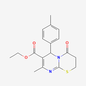 molecular formula C18H20N2O3S B2871625 ethyl 8-methyl-6-(4-methylphenyl)-4-oxo-2H,3H,4H,6H-pyrimido[2,1-b][1,3]thiazine-7-carboxylate CAS No. 496011-47-3