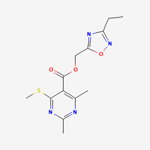 molecular formula C13H16N4O3S B2871627 (3-Ethyl-1,2,4-oxadiazol-5-yl)methyl 2,4-dimethyl-6-(methylsulfanyl)pyrimidine-5-carboxylate CAS No. 1428057-40-2