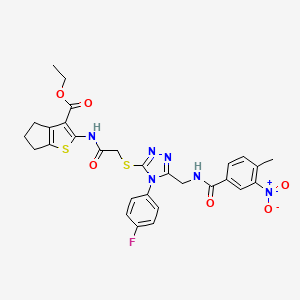 molecular formula C29H27FN6O6S2 B2871644 2-(2-((4-(4-氟苯基)-5-((4-甲基-3-硝基苯甲酰胺)甲基)-4H-1,2,4-三唑-3-基)硫代)乙酰氨基)-5,6-二氢-4H-环戊[b]噻吩-3-羧酸乙酯 CAS No. 393849-75-7