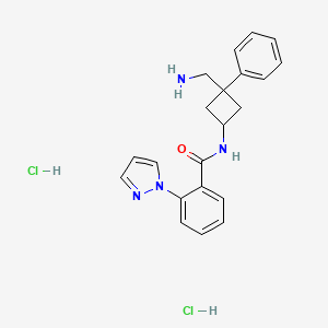 molecular formula C21H24Cl2N4O B2871646 N-[3-(Aminomethyl)-3-phenylcyclobutyl]-2-pyrazol-1-ylbenzamide;dihydrochloride CAS No. 2418728-79-5