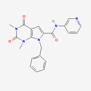 molecular formula C21H19N5O3 B2871656 7-benzyl-1,3-dimethyl-2,4-dioxo-N-(pyridin-3-yl)-2,3,4,7-tetrahydro-1H-pyrrolo[2,3-d]pyrimidine-6-carboxamide CAS No. 1021216-45-4