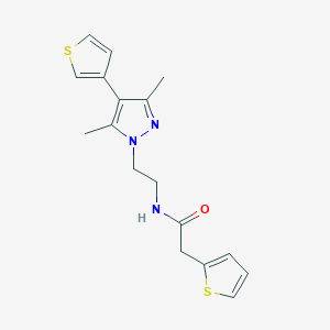 molecular formula C17H19N3OS2 B2871667 N-(2-(3,5-dimethyl-4-(thiophen-3-yl)-1H-pyrazol-1-yl)ethyl)-2-(thiophen-2-yl)acetamide CAS No. 2034358-11-5