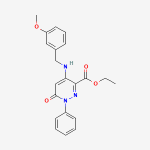 molecular formula C21H21N3O4 B2871670 Ethyl 4-((3-methoxybenzyl)amino)-6-oxo-1-phenyl-1,6-dihydropyridazine-3-carboxylate CAS No. 921899-89-0
