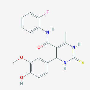 N-(2-fluorophenyl)-4-(4-hydroxy-3-methoxyphenyl)-6-methyl-2-thioxo-1,2,3,4-tetrahydropyrimidine-5-carboxamide