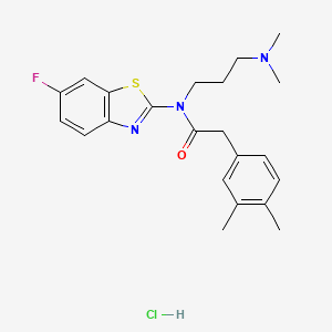 molecular formula C22H27ClFN3OS B2871722 N-(3-(dimethylamino)propyl)-2-(3,4-dimethylphenyl)-N-(6-fluorobenzo[d]thiazol-2-yl)acetamide hydrochloride CAS No. 1329952-69-3