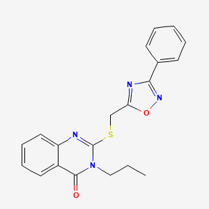 molecular formula C20H18N4O2S B2871746 2-(((3-phenyl-1,2,4-oxadiazol-5-yl)methyl)thio)-3-propylquinazolin-4(3H)-one CAS No. 939193-33-6