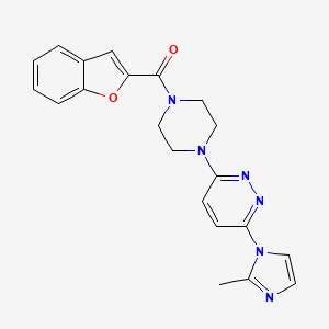 molecular formula C21H20N6O2 B2871756 benzofuran-2-yl(4-(6-(2-methyl-1H-imidazol-1-yl)pyridazin-3-yl)piperazin-1-yl)methanone CAS No. 1396712-84-7
