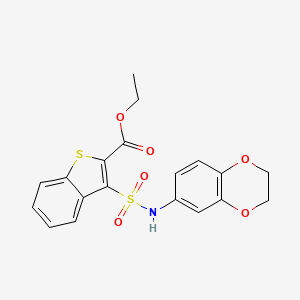 molecular formula C19H17NO6S2 B2871758 3-[(2,3-二氢-1,4-苯并二氧杂环-6-基氨基)磺酰基]-1-苯并噻吩-2-甲酸乙酯 CAS No. 932520-20-2