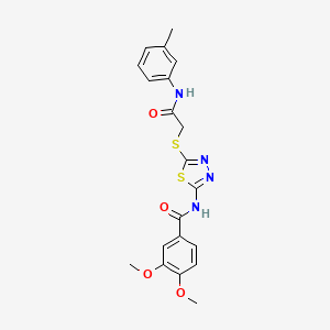 molecular formula C20H20N4O4S2 B2871797 3,4-二甲氧基-N-(5-((2-氧代-2-(间甲苯胺基)乙基)硫)-1,3,4-噻二唑-2-基)苯甲酰胺 CAS No. 392292-34-1