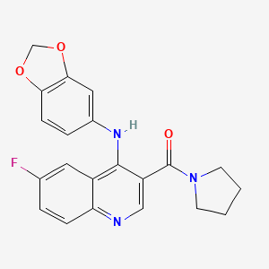 (4-(Benzo[d][1,3]dioxol-5-ylamino)-6-fluoroquinolin-3-yl)(pyrrolidin-1-yl)methanone