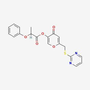 molecular formula C19H16N2O5S B2871850 4-oxo-6-((pyrimidin-2-ylthio)methyl)-4H-pyran-3-yl 2-phenoxypropanoate CAS No. 877637-04-2
