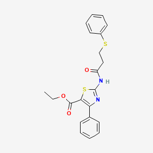 molecular formula C21H20N2O3S2 B2871851 Ethyl 4-phenyl-2-(3-(phenylthio)propanamido)thiazole-5-carboxylate CAS No. 392322-65-5