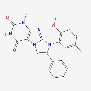 molecular formula C22H19N5O3 B2871857 8-(2-甲氧基-5-甲基苯基)-1-甲基-7-苯基-1H-咪唑并[2,1-f]嘌呤-2,4(3H,8H)-二酮 CAS No. 886900-51-2