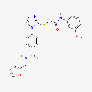 molecular formula C24H22N4O4S B2871866 N-(2-呋喃基甲基)-4-[2-({2-[(3-甲氧基苯基)氨基]-2-氧代乙基}硫代)-1H-咪唑-1-基]苯甲酰胺 CAS No. 1206986-04-0