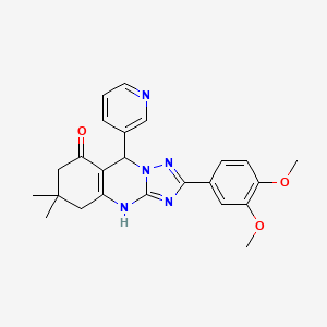 molecular formula C24H25N5O3 B2871883 2-(3,4-dimethoxyphenyl)-6,6-dimethyl-9-(pyridin-3-yl)-5,6,7,9-tetrahydro-[1,2,4]triazolo[5,1-b]quinazolin-8(4H)-one CAS No. 540480-53-3