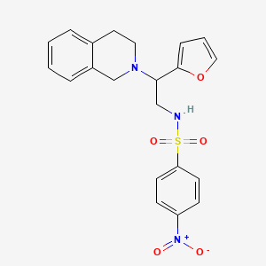 molecular formula C21H21N3O5S B2871889 N-(2-(3,4-dihydroisoquinolin-2(1H)-yl)-2-(furan-2-yl)ethyl)-4-nitrobenzenesulfonamide CAS No. 898433-23-3