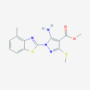 molecular formula C14H14N4O2S2 B287191 methyl 5-amino-1-(4-methyl-1,3-benzothiazol-2-yl)-3-(methylsulfanyl)-1H-pyrazole-4-carboxylate 