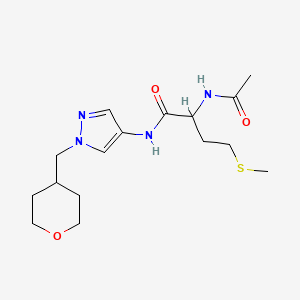 molecular formula C16H26N4O3S B2871913 2-乙酰氨基-4-(甲硫基)-N-(1-((四氢-2H-吡喃-4-基)甲基)-1H-吡唑-4-基)丁酰胺 CAS No. 1704494-64-3