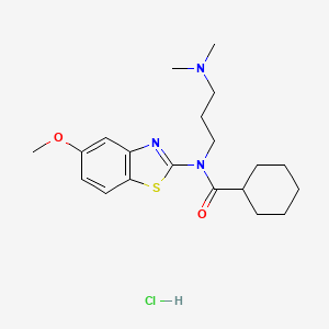 molecular formula C20H30ClN3O2S B2871924 N-(3-(dimethylamino)propyl)-N-(5-methoxybenzo[d]thiazol-2-yl)cyclohexanecarboxamide hydrochloride CAS No. 1216429-17-2