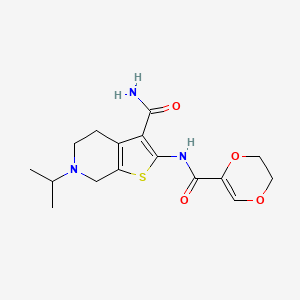 molecular formula C16H21N3O4S B2871933 2-(5,6-Dihydro-1,4-dioxine-2-carboxamido)-6-isopropyl-4,5,6,7-tetrahydrothieno[2,3-c]pyridine-3-carboxamide CAS No. 864938-71-6