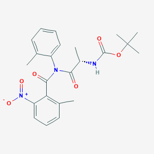 molecular formula C23H27N3O6 B2871945 Carbamic acid, N-[(1S)-1-methyl-2-[(2-methyl-6-nitrobenzoyl)(2-methylphenyl)amino]-2-oxoethyl]-, 1,1-dimethylethyl ester CAS No. 936025-18-2