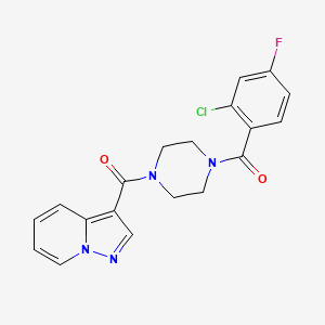 molecular formula C19H16ClFN4O2 B2871950 (4-(2-Chloro-4-fluorobenzoyl)piperazin-1-yl)(pyrazolo[1,5-a]pyridin-3-yl)methanone CAS No. 1396814-32-6
