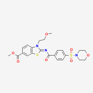 molecular formula C23H25N3O7S2 B2871974 (Z)-甲基 3-(2-甲氧基乙基)-2-((4-(吗啉磺酰基)苯甲酰)亚氨基)-2,3-二氢苯并[d]噻唑-6-羧酸酯 CAS No. 864975-25-7
