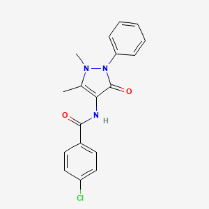 molecular formula C18H16ClN3O2 B2871990 4-chloro-N-(1,5-dimethyl-3-oxo-2-phenyl-2,3-dihydro-1H-pyrazol-4-yl)benzamide CAS No. 56866-88-7