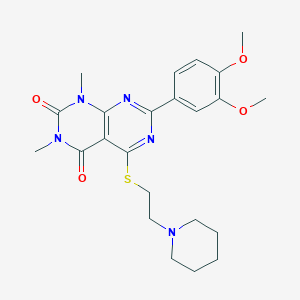 molecular formula C23H29N5O4S B2872000 7-(3,4-dimethoxyphenyl)-1,3-dimethyl-5-((2-(piperidin-1-yl)ethyl)thio)pyrimido[4,5-d]pyrimidine-2,4(1H,3H)-dione CAS No. 893908-65-1