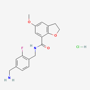 N-[[4-(Aminomethyl)-2-fluorophenyl]methyl]-5-methoxy-2,3-dihydro-1-benzofuran-7-carboxamide;hydrochloride