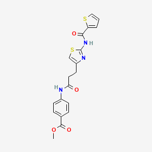 molecular formula C19H17N3O4S2 B2872021 Methyl 4-(3-(2-(thiophene-2-carboxamido)thiazol-4-yl)propanamido)benzoate CAS No. 1021219-01-1