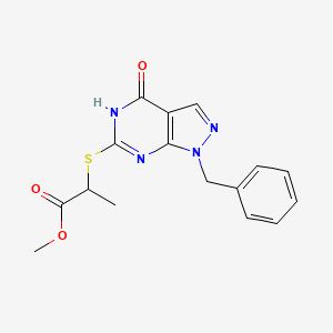 molecular formula C16H16N4O3S B2872022 methyl 2-((1-benzyl-4-oxo-4,5-dihydro-1H-pyrazolo[3,4-d]pyrimidin-6-yl)thio)propanoate CAS No. 1207047-76-4