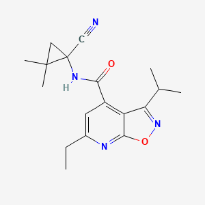 molecular formula C18H22N4O2 B2872025 N-(1-Cyano-2,2-dimethylcyclopropyl)-6-ethyl-3-propan-2-yl-[1,2]oxazolo[5,4-b]pyridine-4-carboxamide CAS No. 2418716-66-0